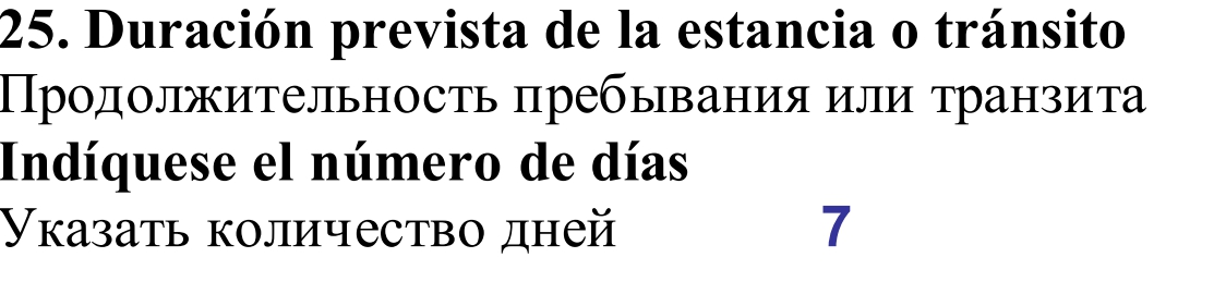 Здесь указывается срок пребывания в Испании